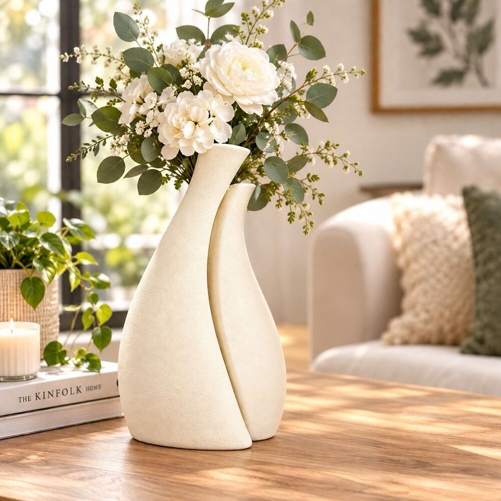 Nordic Style Ceramic Vase Set Of 2 Modern White Decorative Vase